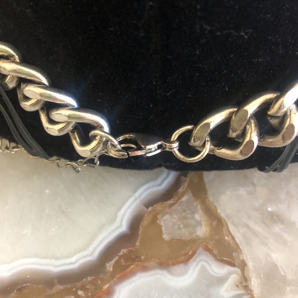 Crystal on Edgy Antiqued Silver Curb Chain Statement Necklace-Boutique - Picture 5 of 6